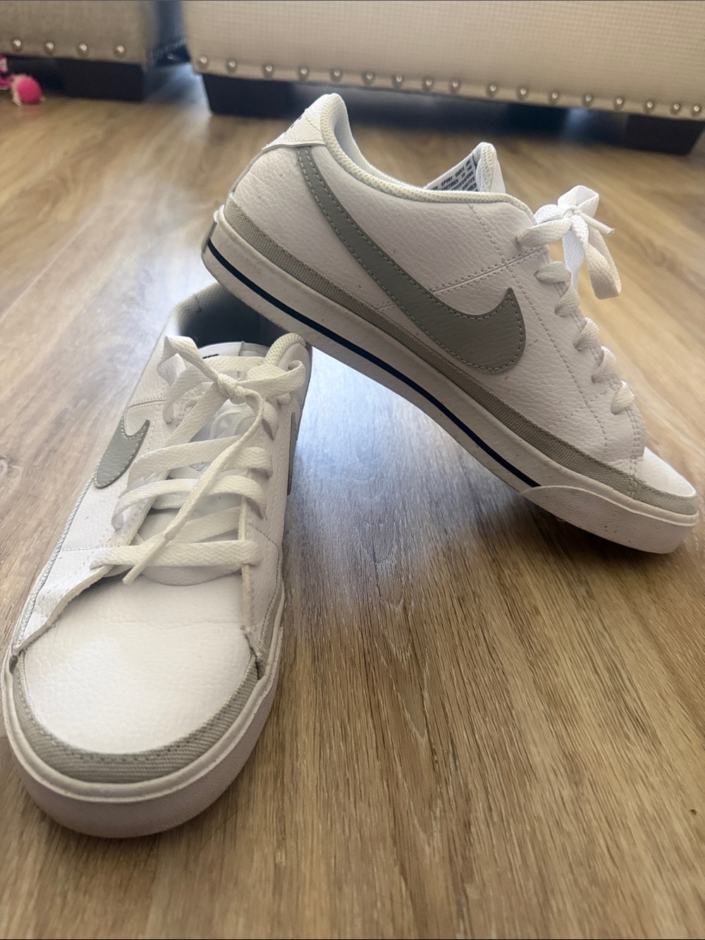 Nike White Low-Top Sneakers with Gray Swoosh
